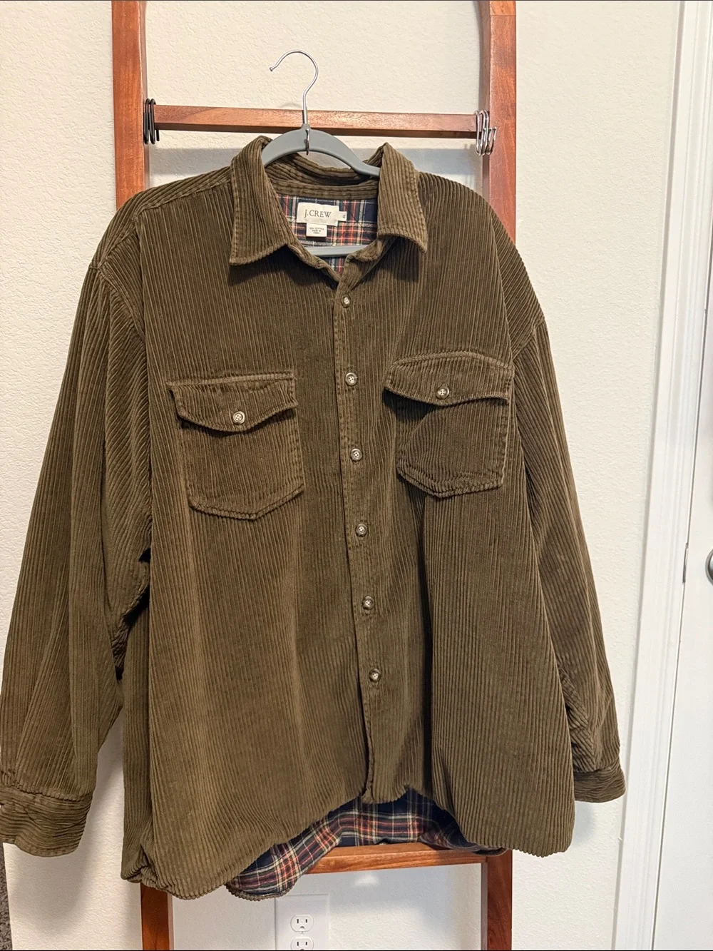 J. Crew Men’s Olive Corduroy Button-Front Shirt Jacket Size XL